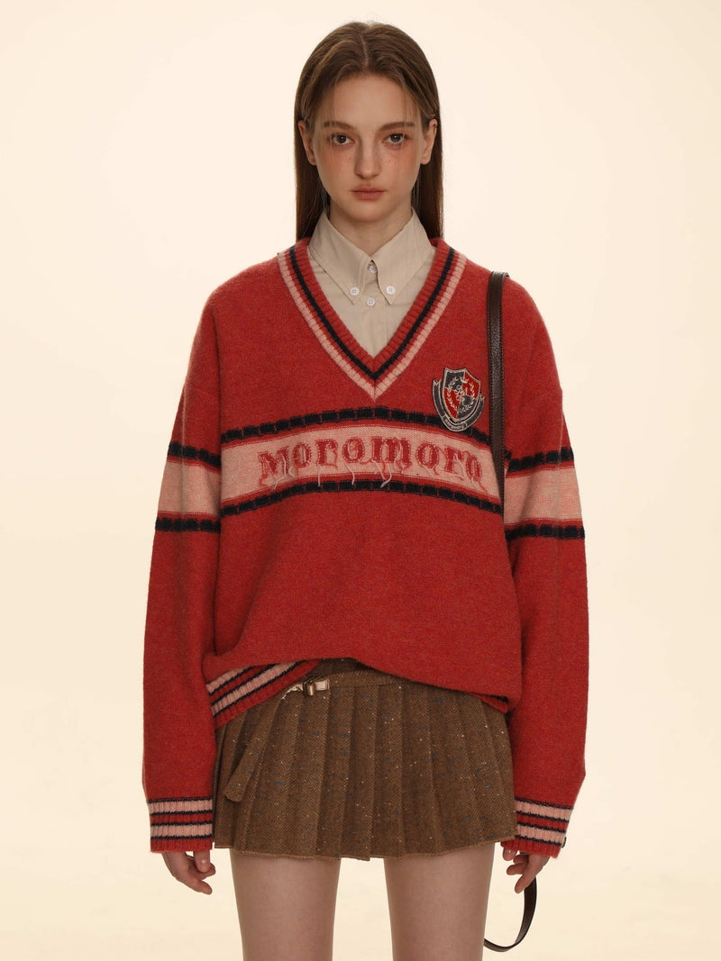 Retro Border Knit V-neck Sweater