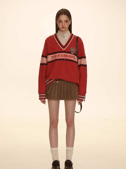 Retro Border Knit V-neck Sweater