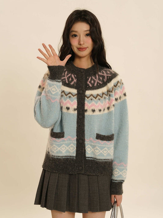 Knit Crew-neck Cardigan