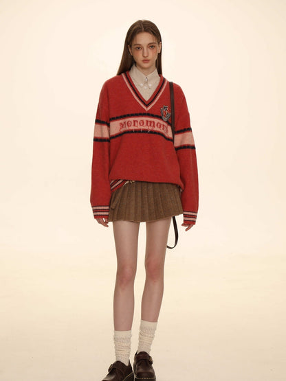 Retro Border Knit V-neck Sweater