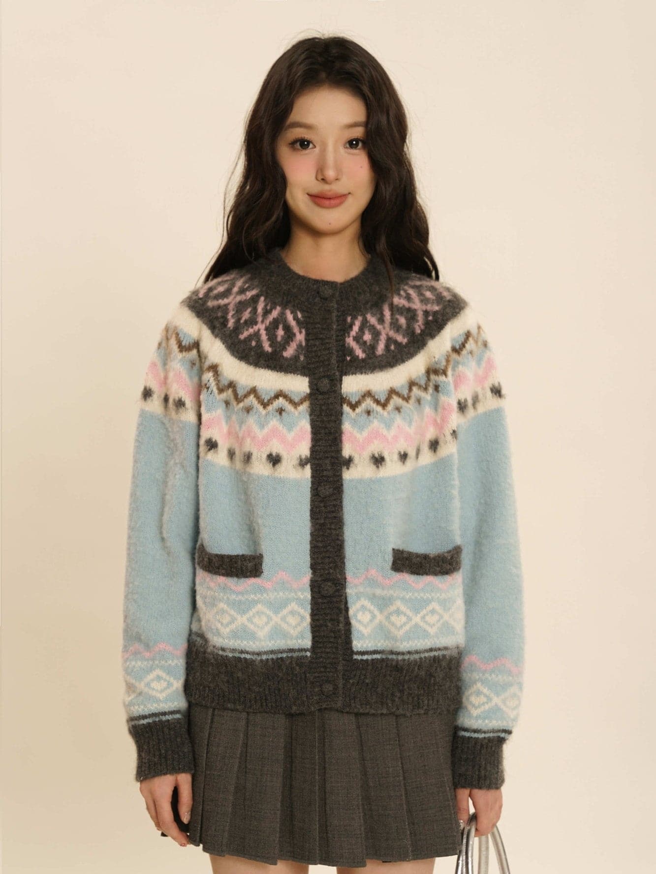 Knit Crew-neck Cardigan