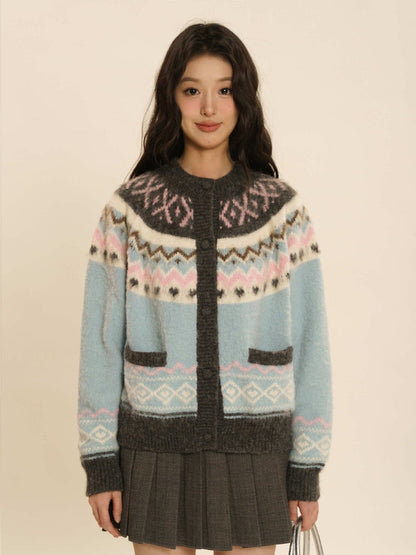 Knit Crew-neck Cardigan