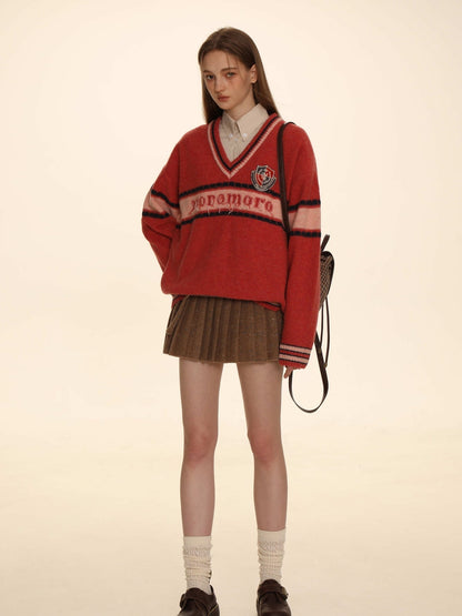 Retro Border Knit V-neck Sweater