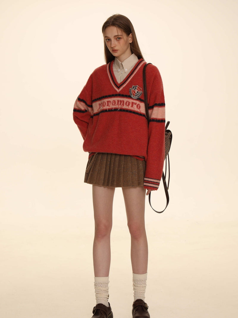 Retro Border Knit V-neck Sweater