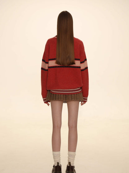 Retro Border Knit V-neck Sweater