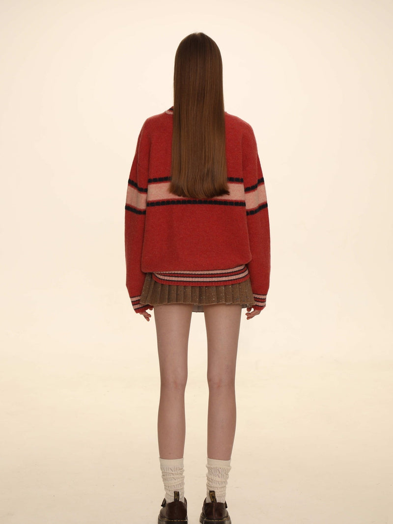 Retro Border Knit V-neck Sweater