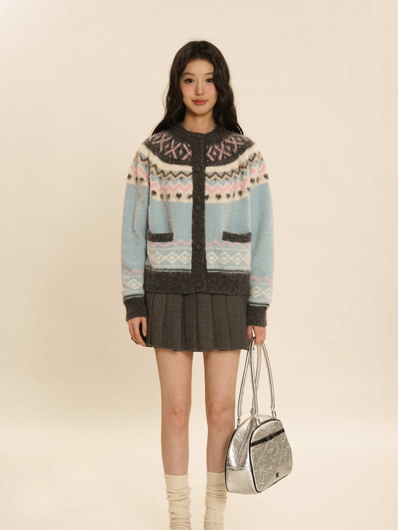 Knit Crew-neck Cardigan
