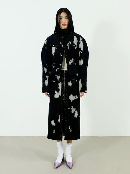 Speckled Corduroy Long-skirt With Fastener Slit