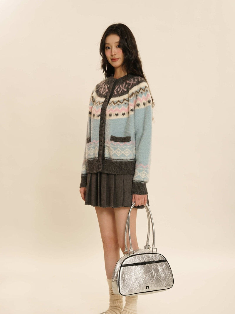 Knit Crew-neck Cardigan