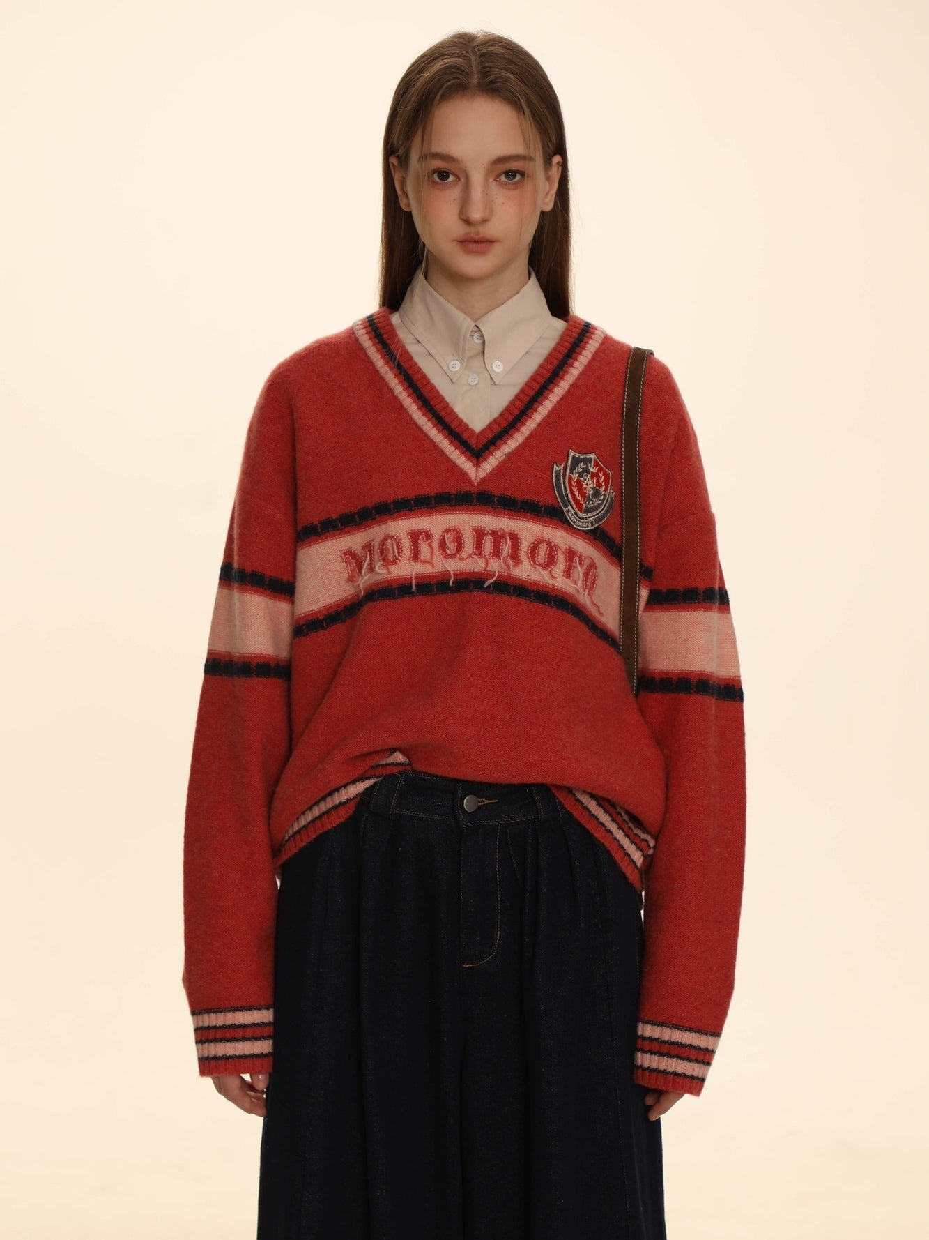 Retro Border Knit V-neck Sweater