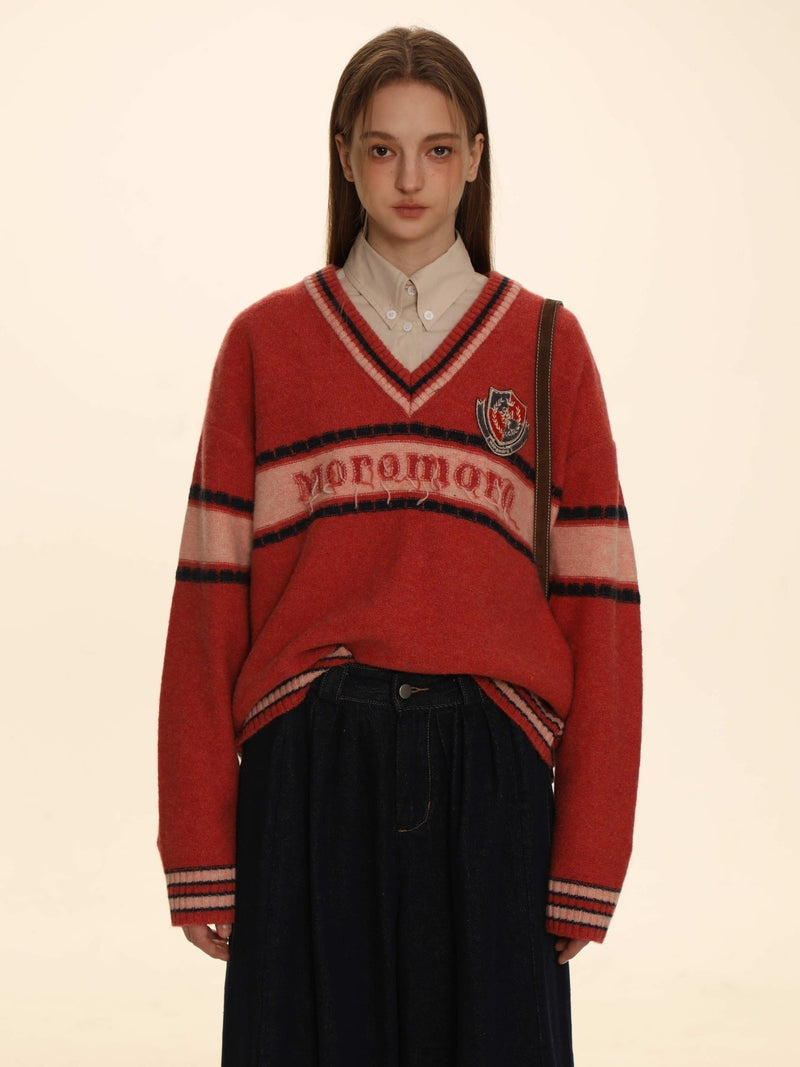 Retro Border Knit V-neck Sweater