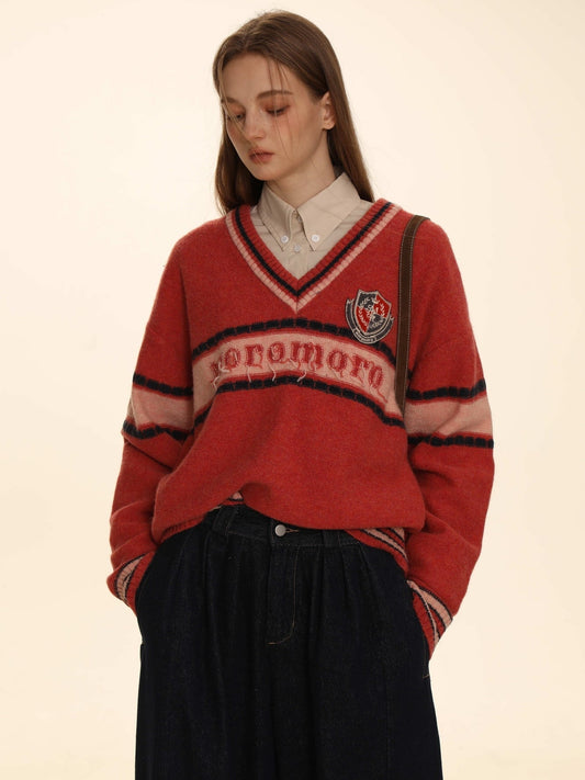 Retro Border Knit V-neck Sweater