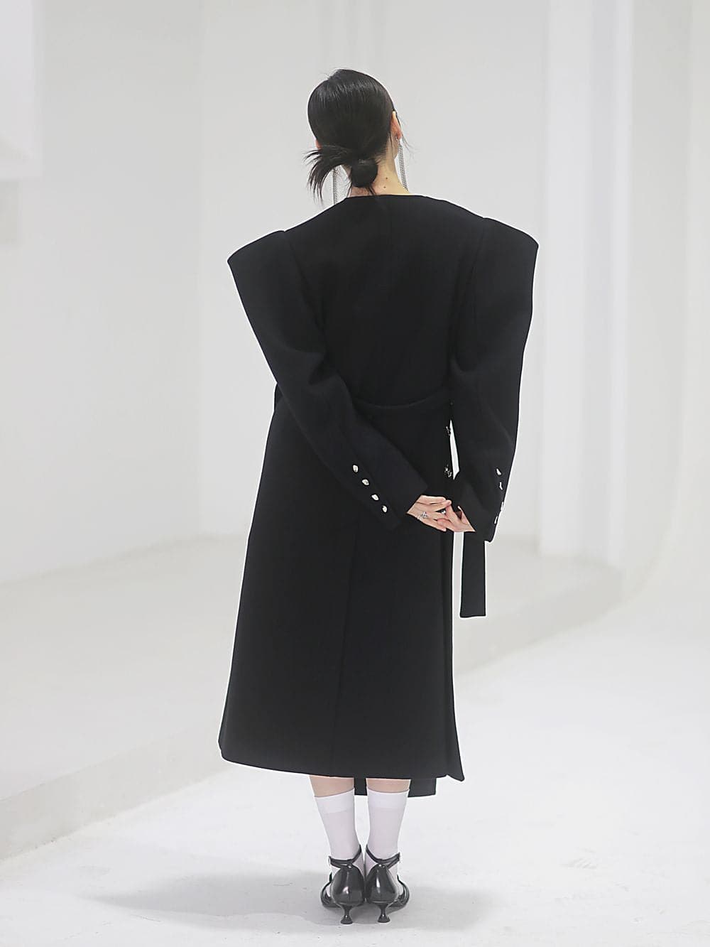 Power-shoulder Long Coat