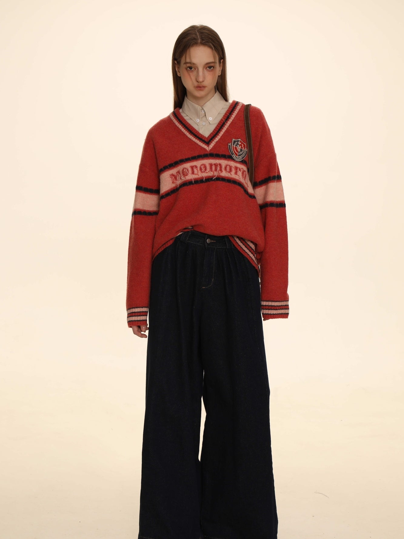 Retro Border Knit V-neck Sweater