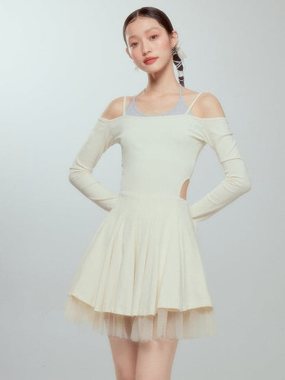 Layered Drawstring Back-open One-piece
