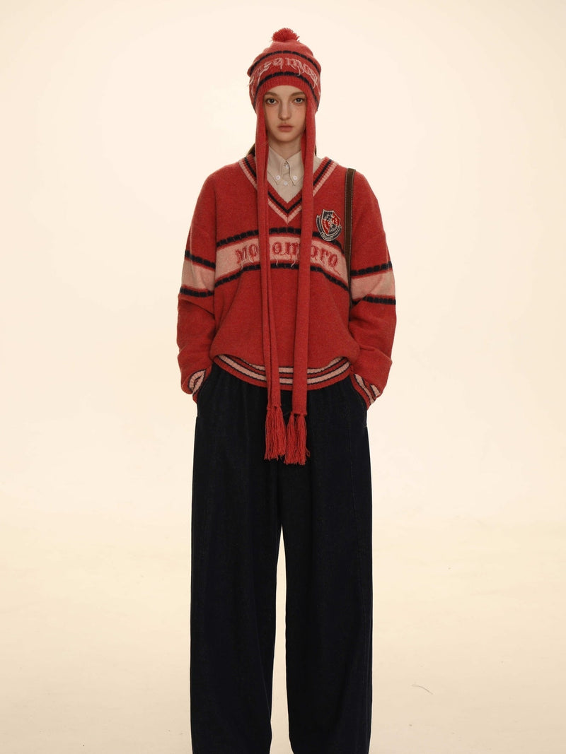Retro Border Knit V-neck Sweater