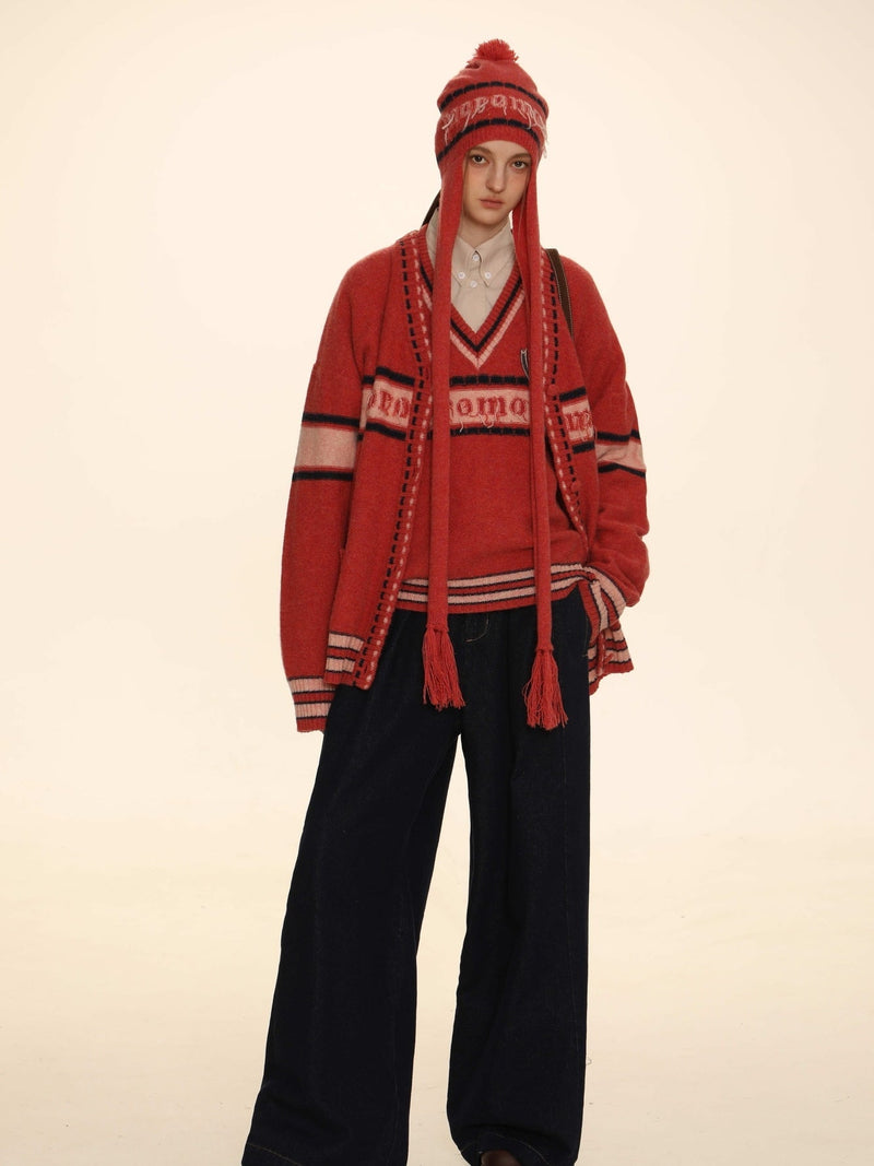 Retro Border Knit V-neck Sweater