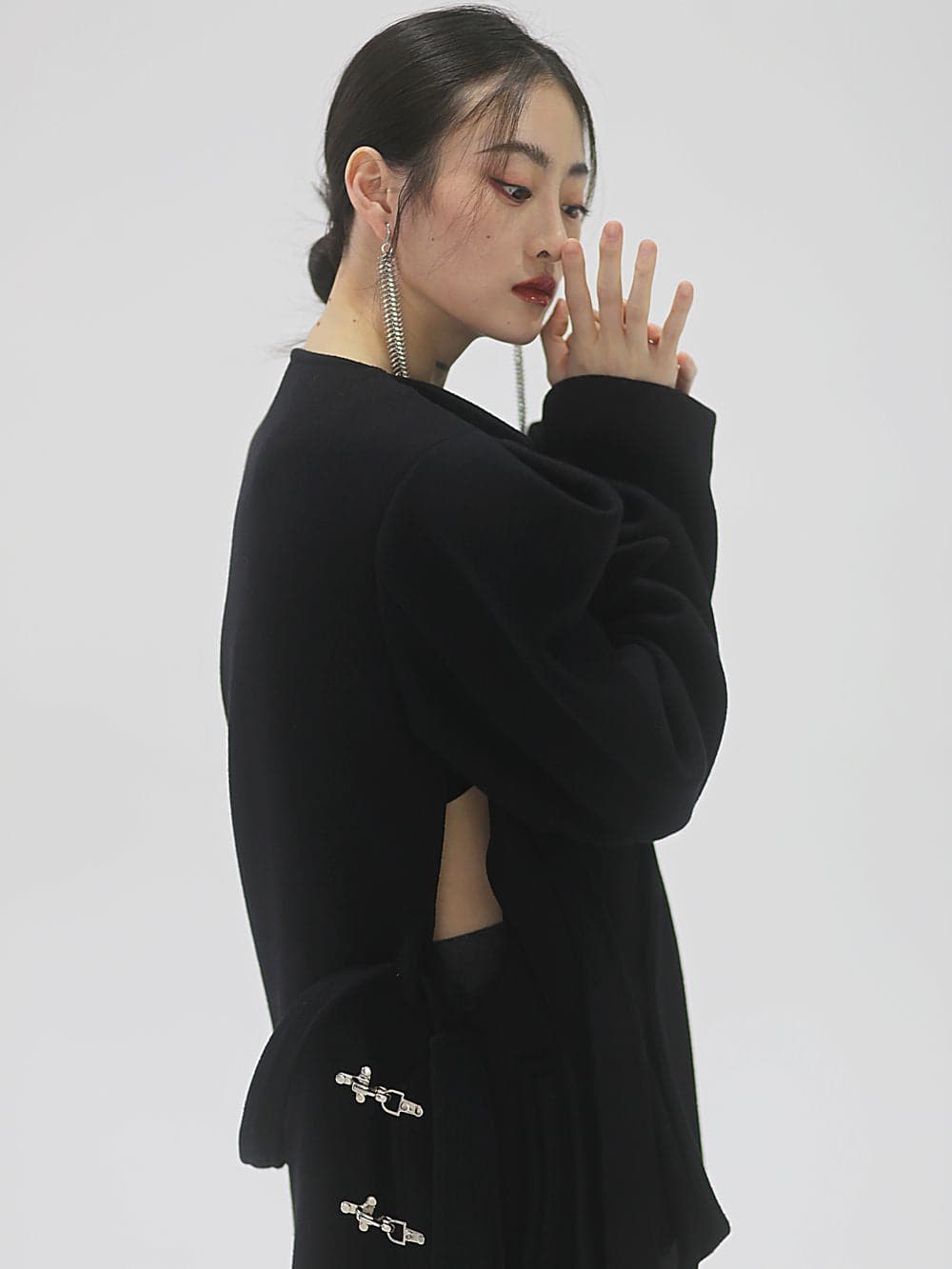 Power-shoulder Long Coat