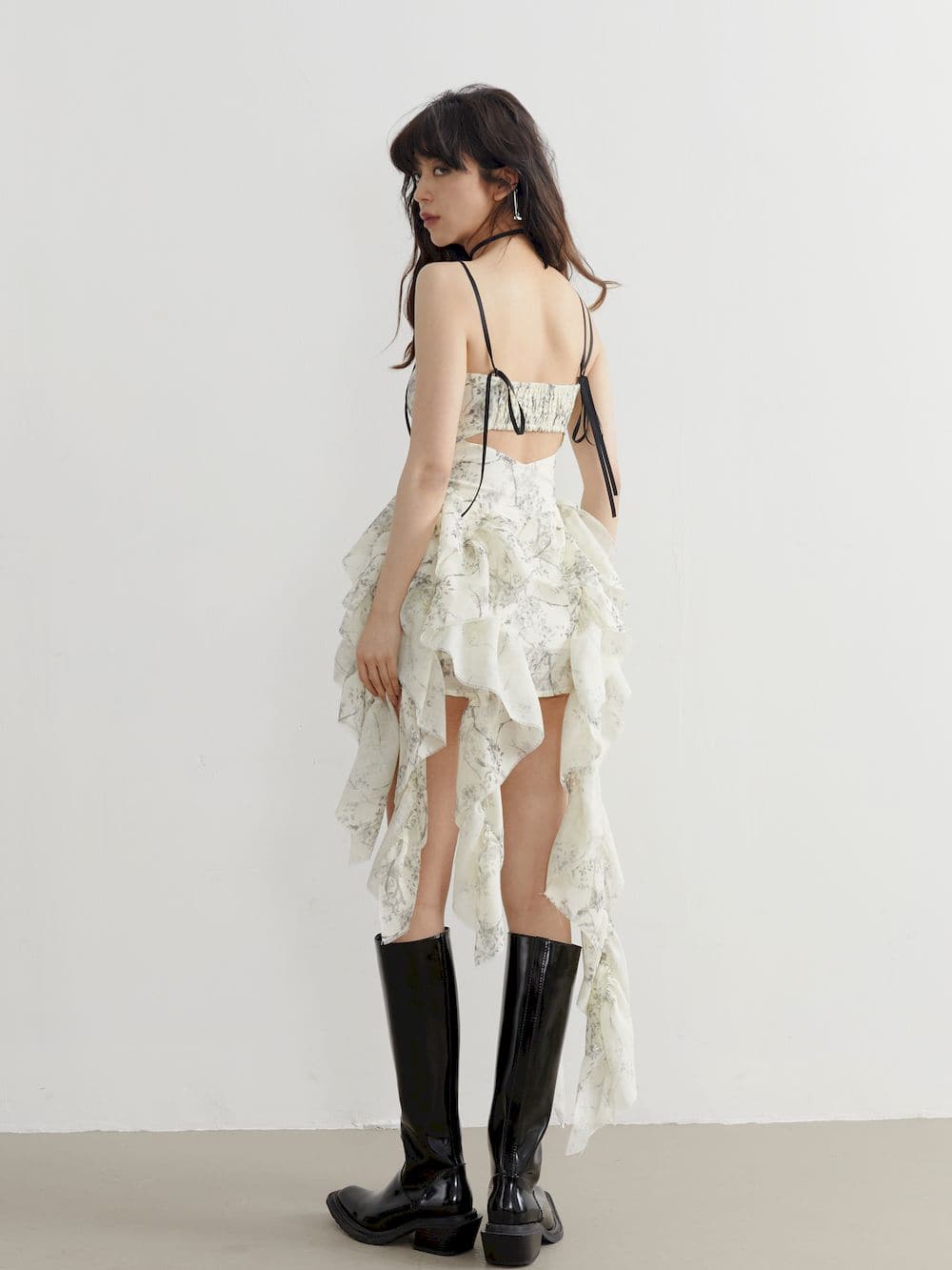 Fluffy Asymmetrical Front-cut Bare-top One-piece