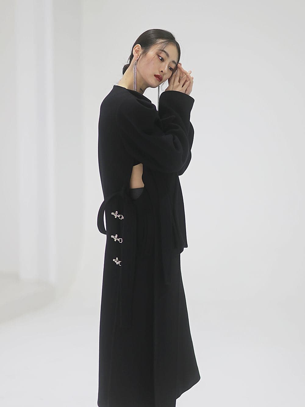 Power-shoulder Long Coat