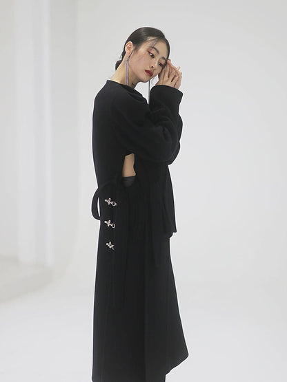 Power-shoulder Long Coat