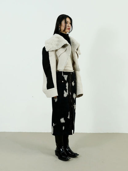 Speckled Corduroy Long-skirt With Fastener Slit