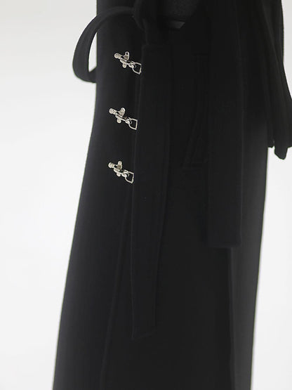 Power-shoulder Long Coat