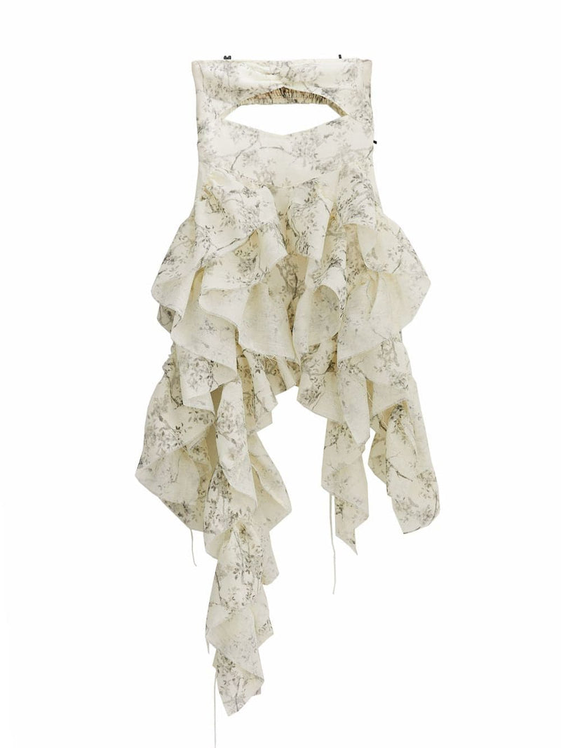 Fluffy Asymmetrical Front-cut Bare-top One-piece