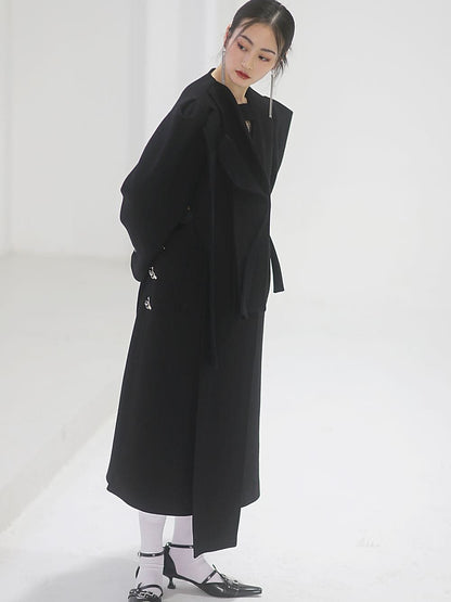 Power-shoulder Long Coat