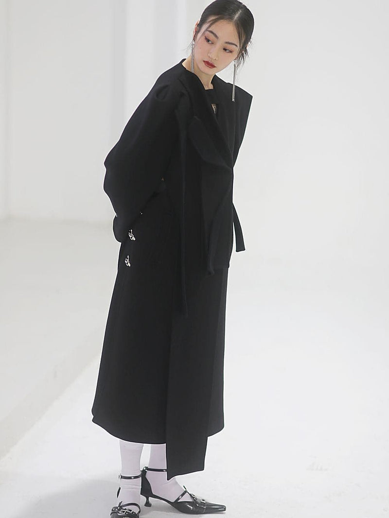 Power-shoulder Long Coat