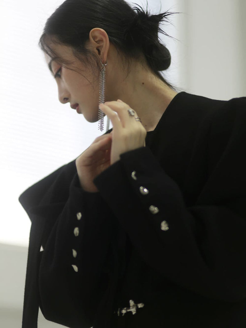 Power-shoulder Long Coat