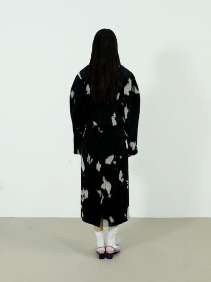Speckled Corduroy Long-skirt With Fastener Slit