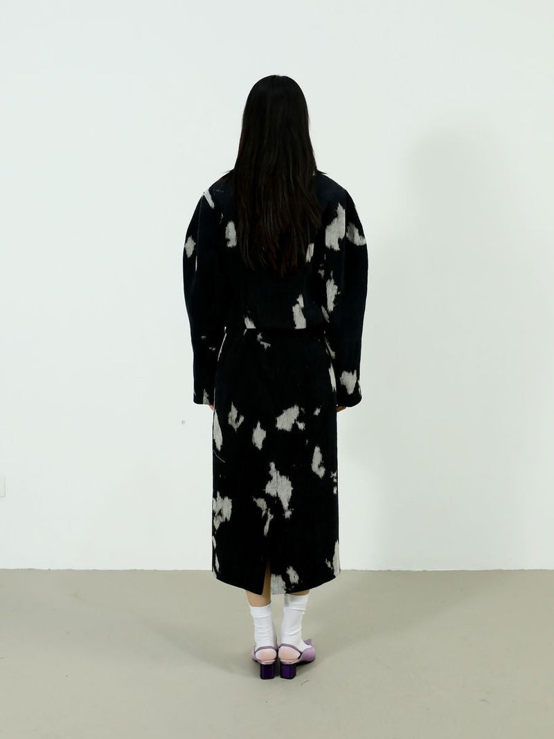 Speckled Corduroy Long-skirt With Fastener Slit