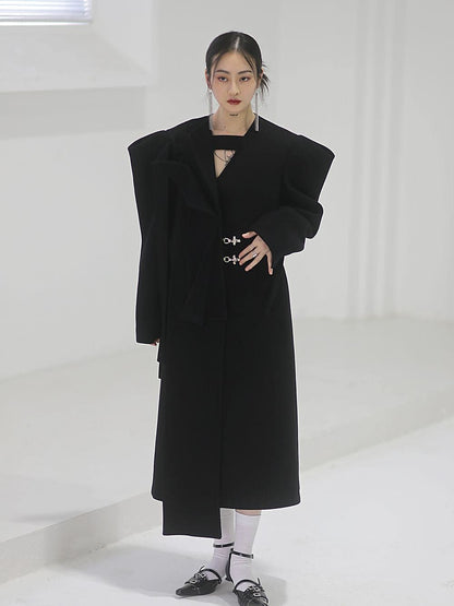 Power-shoulder Long Coat