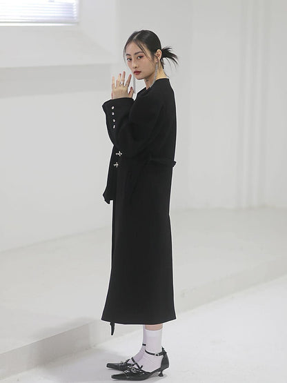 Power-shoulder Long Coat