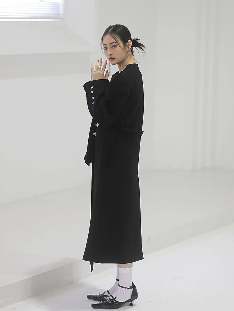 Power-shoulder Long Coat