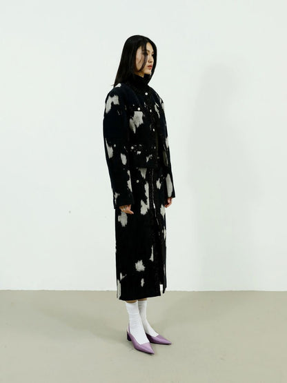 Speckled Corduroy Long-skirt With Fastener Slit