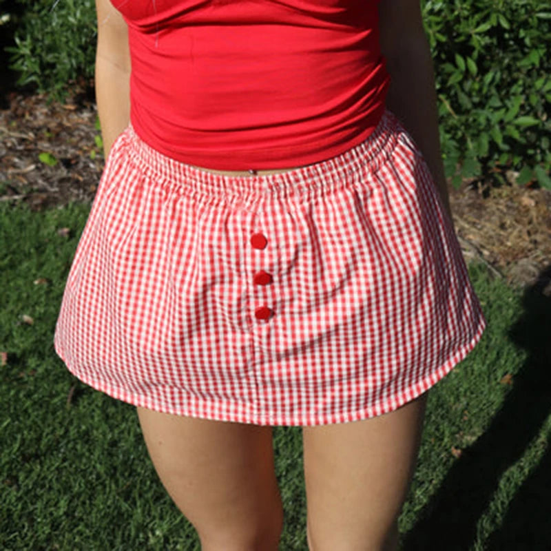 Plaid Button Decro A-line Skirt