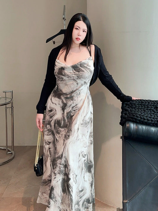 Ink-wash Slip Dress Plus-size No Cardigan