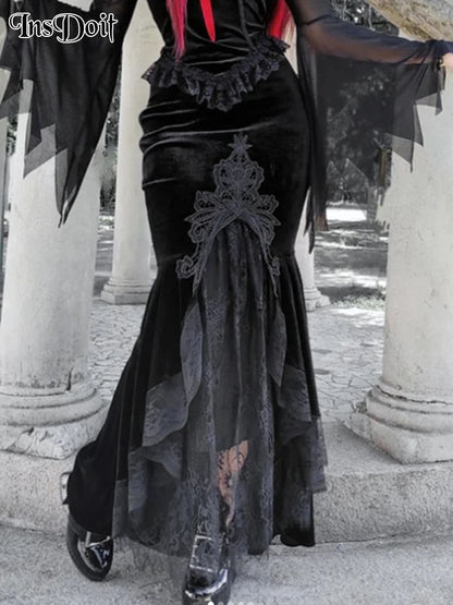 Mall Goth High Waist Ruffle Fishtail Half Slim Fold Elastic Wrapped Hip Sweet Skirt