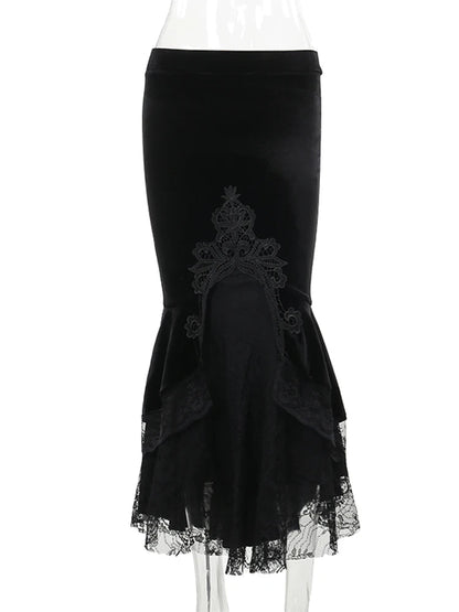 Mall Goth High Waist Ruffle Fishtail Half Slim Fold Elastic Wrapped Hip Sweet Skirt