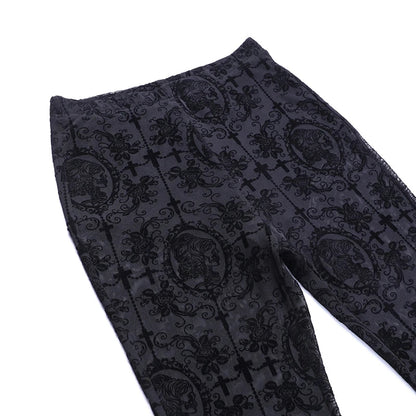Gothic Black Summer Flare High Waist Punk Trousers Pants