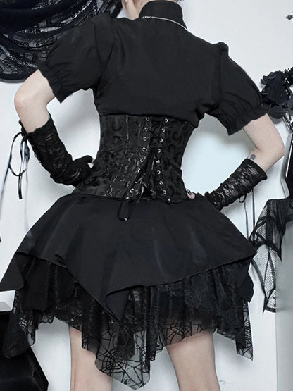 Mall Goth Mesh Black Lace Splice Ball Gown Aesthetic High Waist E Girl Skirt