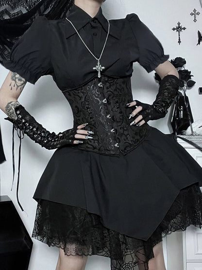 Mall Goth Mesh Black Lace Splice Ball Gown Aesthetic High Waist E Girl Skirt
