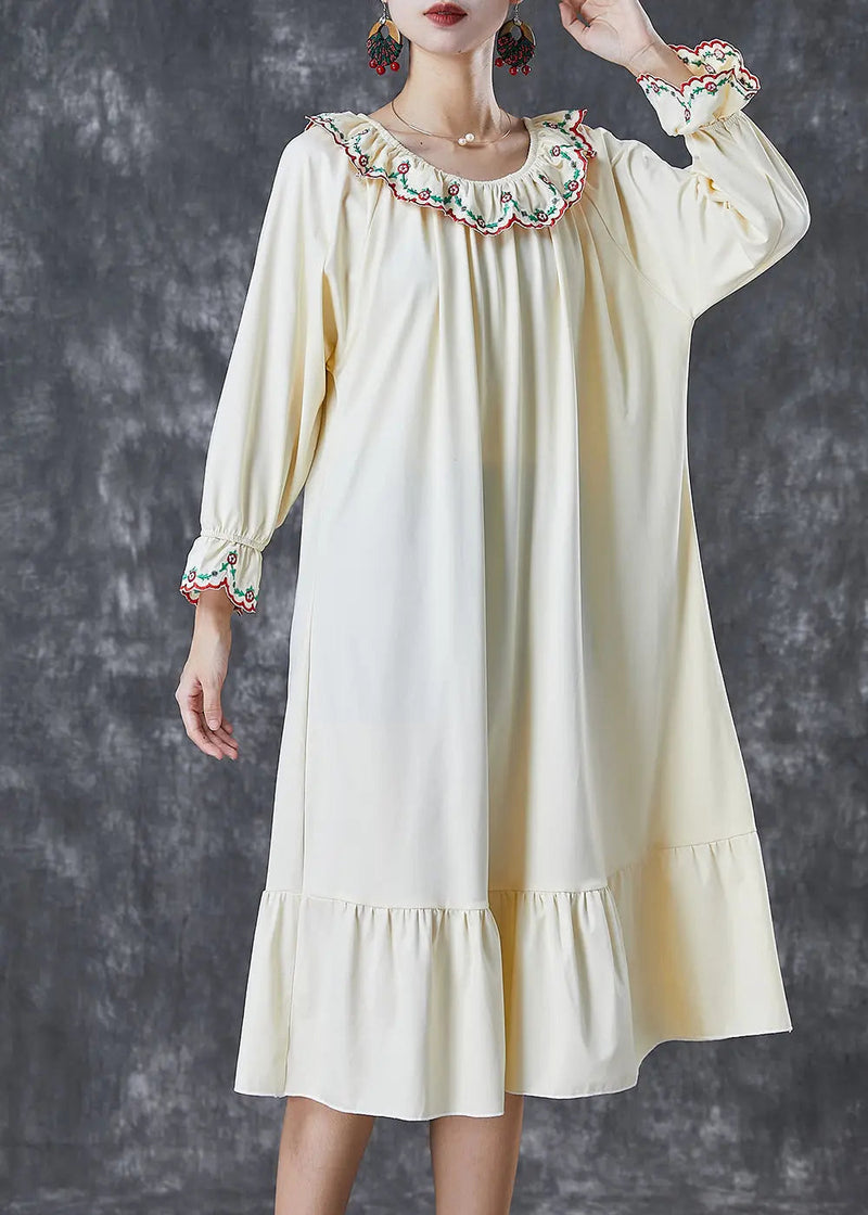 Beige Ruffles Cotton Maxi Dresses Fall