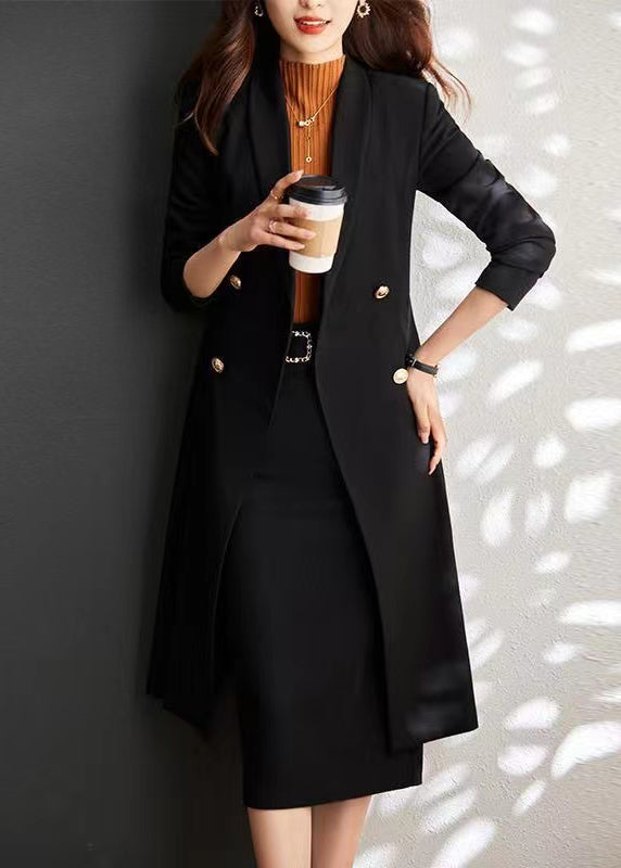Italian Black Double Breast Silm Fit Coat Outwear Spring Yj028