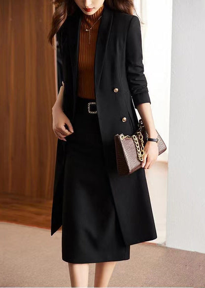 Italian Black Double Breast Silm Fit Coat Outwear Spring Yj028