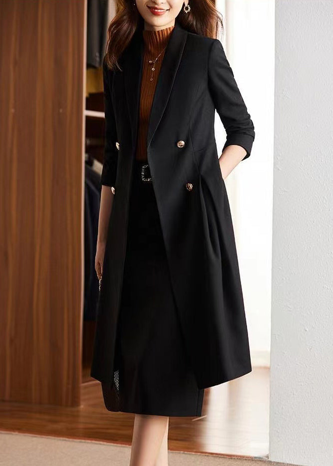Italian Black Double Breast Silm Fit Coat Outwear Spring Yj028