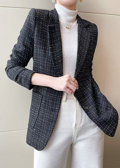 Italian Black Plaid Cotton Formal Coats Spring Yj051