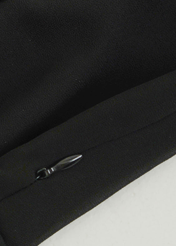 Italian Black V Neck Wrinkled Zippered Chiffon Maxi Dresses Fall Am1028